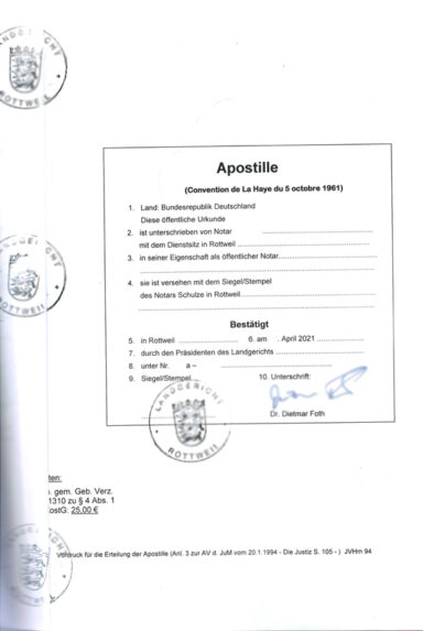 Apostille of a notary power of attorney from Germany3