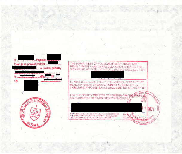 Marriage certificate Canada - legalization of the stamp