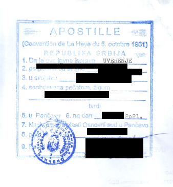 Extract from the criminal record from Serbia - apostille