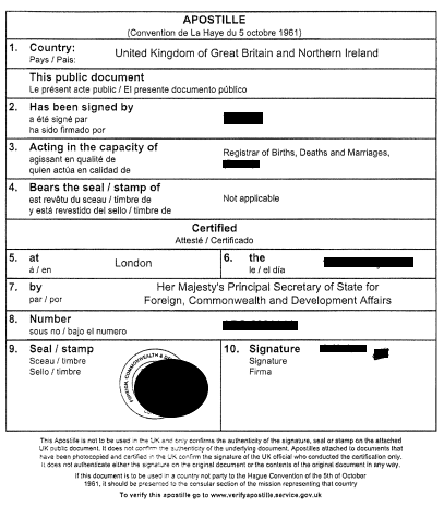 Apostille z UK - úmrtný list