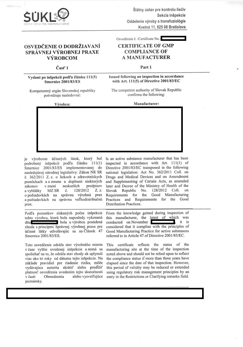 Osvedcenie a dorziavani spravnej vyrobnej spraxe